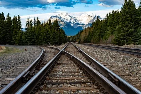 Converging train tracks Stock Photos