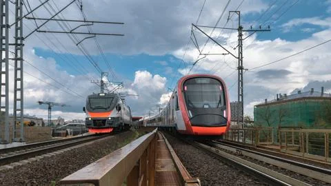 Converging Trains Stock Photos