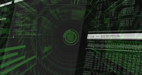 Converging wireframe tunnel starting green digits and code scrolling around node Stock Footage 329968783