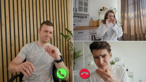 Conversation among three friends during online video call Stock Footage 305540103