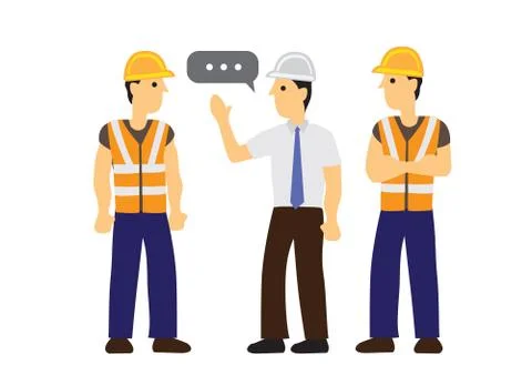 Conversation between the foreman and his construction workers. Concept of saf Stock Illustration