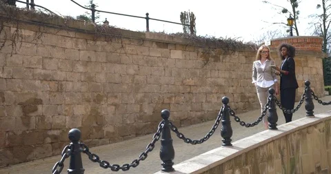 Conversation between two attractive and young afro-american and caucasian female Stock Footage 84471420