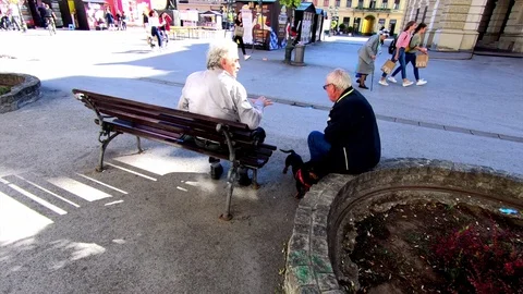 А Conversation Between Two Elderly People, Go Pro, 4K Stock Footage 124072155