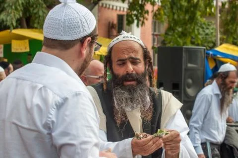 Conversation between two Hasidic Jews. Stock Photos