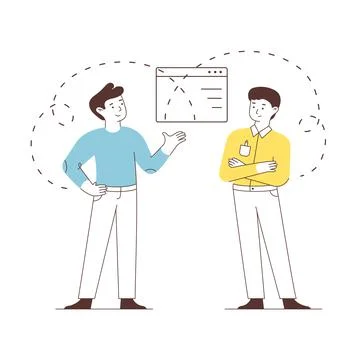 Conversation between two office people. Business presentation. Project Stock Illustration