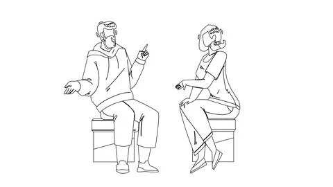 Conversation Between Young Man And Woman Vector 스톡 일러스트