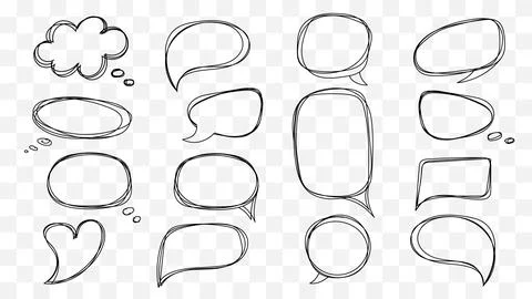 Conversation clouds and speech bubbles hand drawn isolated icons. Contour empty Stock Illustration