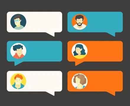 Conversation clouds with cute avatars. Vector clipart Stock Illustration