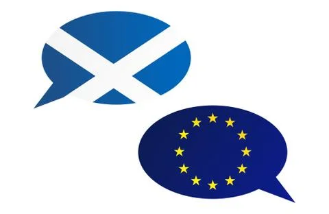 Conversation dialogue bubbles between EU and Scotland Ilustración de archivo