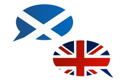 Conversation dialogue bubbles between Scotland and UK Ilustración de archivo