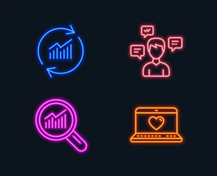 Conversation messages, Data analysis and Update data icons. Web love sign. Illustrazione stock