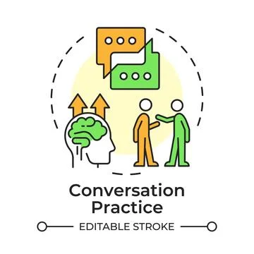 Conversation practice flat linear concept icon Иллюстрация