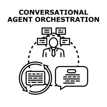 Conversational agent orchestration system process communicating Stock Illustration