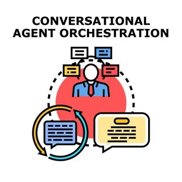Conversational agent orchestration system process communicating Stock Illustration