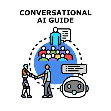 Conversational ai guiding human robot interaction with group Stock Illustration