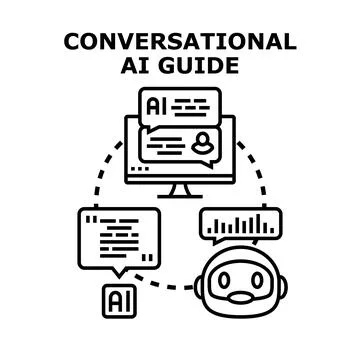 Conversational artificial intelligence guide with chatbot interface 库存插图