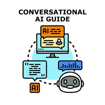 Conversational artificial intelligence guide with chatbot interface Иллюстрация