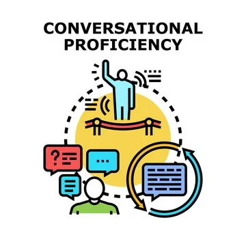 Conversational proficiency concept illustrating language learning Stock Illustration