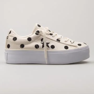 Converse One Star Platform OX beige, black and white sneaker Stock Photos