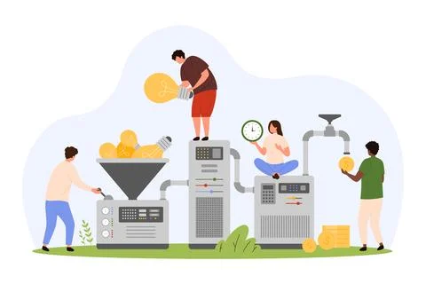Conversion of business creative ideas into money, people using marketing sales イラスト素材