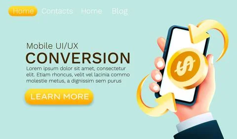 Conversion coins, phone app, online finance. Vector Stock Illustration