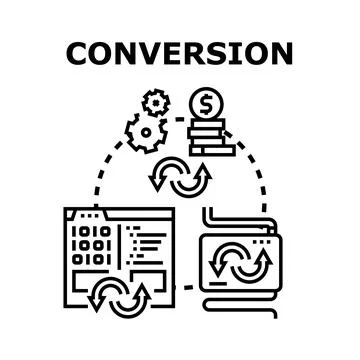 Conversion concept with data processing and financial growth Stock Illustration