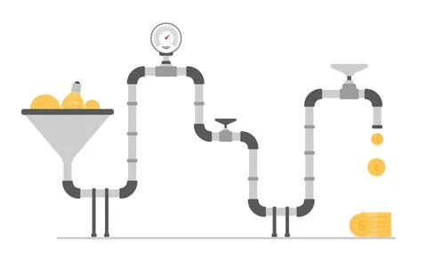 Conversion creative ideas into money with machine, bulbs in funnel converts to 스톡 일러스트