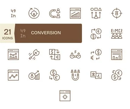 Conversion Design Vector Icons featuring 25 Display Perfect Regular Line Styl Stock Illustration