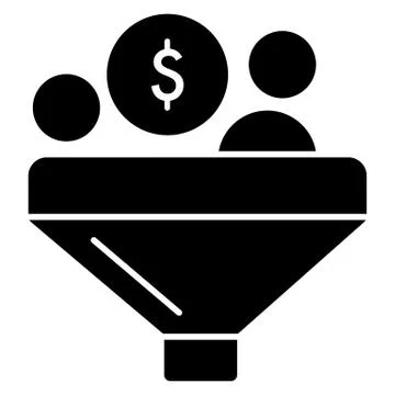 Conversion dollar vector icon. Black and white funnel and money illustration Stock Illustration