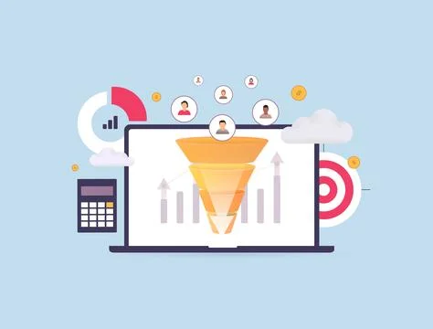 Conversion funnel analytics driving lead growth with clear data insights on Stock Illustration