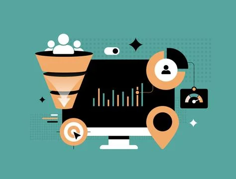 Conversion funnel optimization with customer journey analytics, targeted lead Stock Illustration