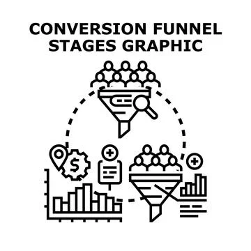 Conversion funnel stages marketing customer journey diagram Stock Illustration