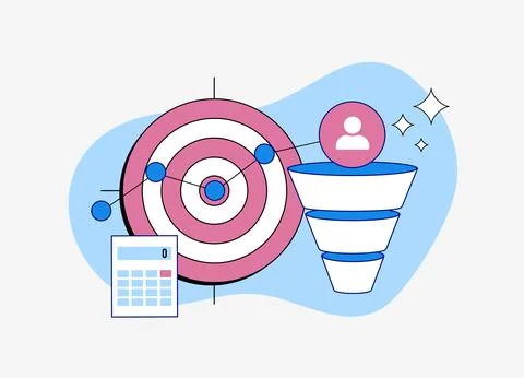 Conversion funnel with target audience analysis, customer journey tracking Stock Illustration