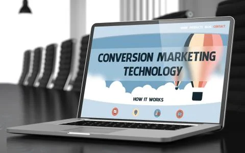 Conversion Marketing Technology Concept on Laptop Screen. 3d Stock Illustration