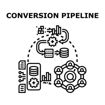 Conversion pipeline process optimizing data and customer acquisition Illustrazione stock