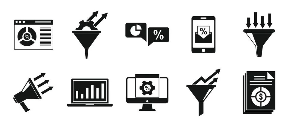 Conversion rate funnel icons set, simple style 스톡 일러스트
