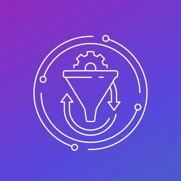 Conversion rate, funnel line vector icon Stock Illustration