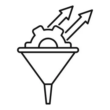 Conversion rate gear funnel icon, outline style Stock Illustration
