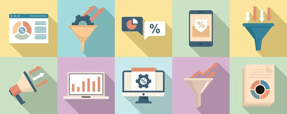 Conversion rate icons set, flat style Illustrazione stock