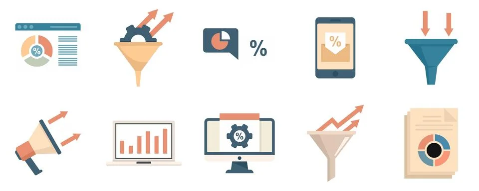 Conversion rate icons set flat vector isolated Stock Illustration