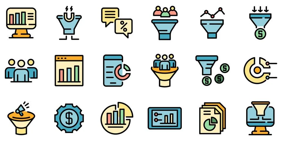 Conversion rate icons set vector flat 스톡 일러스트