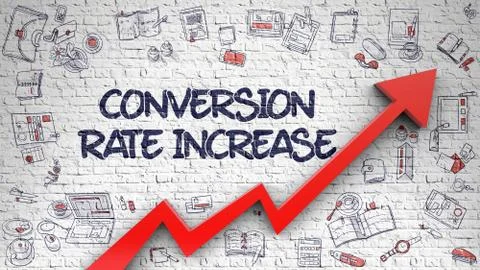 Conversion Rate Increase Drawn on White Wall. 3d Illustrazione stock