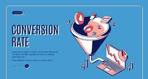 Conversion rate isometric web banner. Funnel sales Stock Illustration