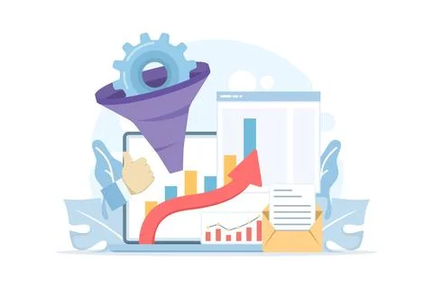 Conversion rate optimization in digital marketing with sales funnel illustration Stock Illustration