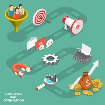Conversion rate optimization flat isometric vector Stock Illustration