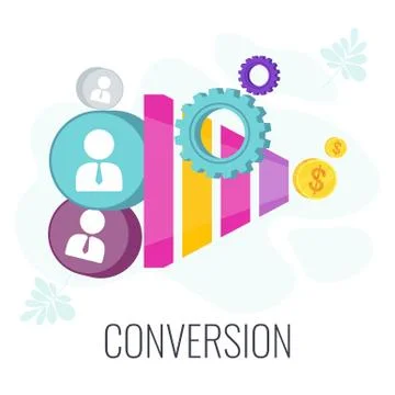 Conversion Rate optimization. Potential customer becoming an actual customer. Stock Illustration