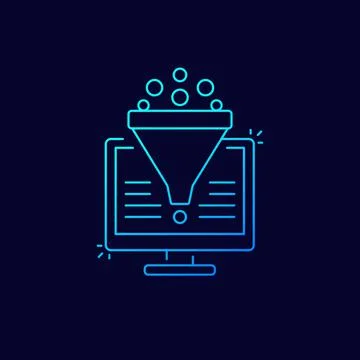 Conversion rate optimization, sales funnel, digital marketing vector linear i Illustrazione stock