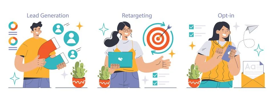 Conversion rate optimization set. Professionals harnessing tools for digital Stock Illustration