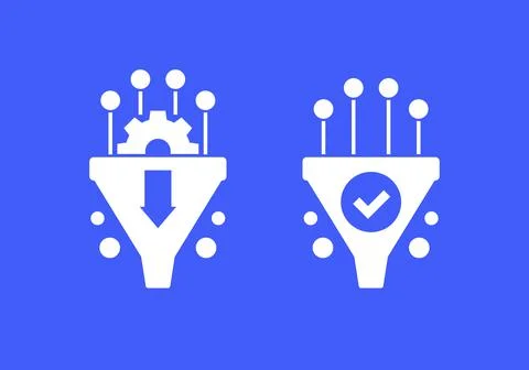 Conversion rate optimization vector icons with funnel Stock Illustration
