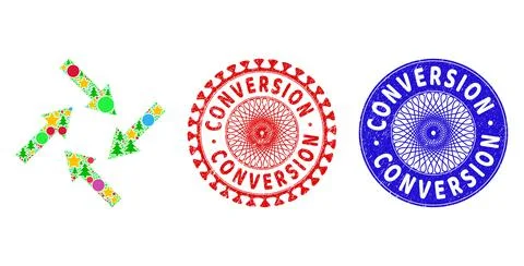 Conversion Scratched Seal Stamps and Centripetal Arrows Collage of New Year Stock Illustration